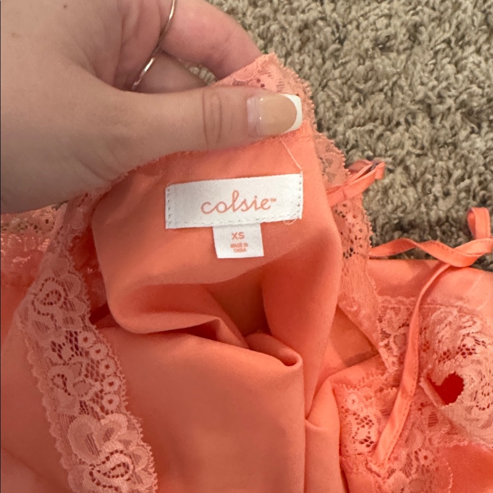 Colsie Coral Lace Trim Pajama Set - Picture 4 of 9